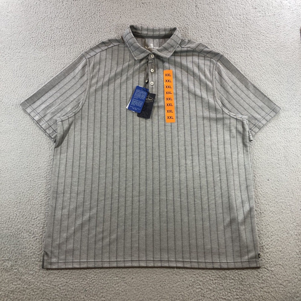 nat nast Polo shirt Men's XXL Gray Stripes Golf Quick Dry Active